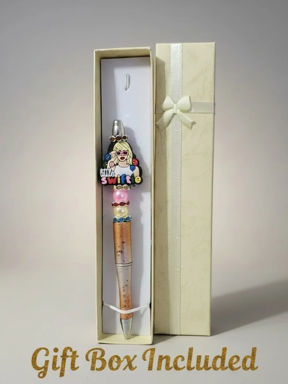 2pc Taylor Swift Sparkly Beaded Rhinestone Pen & Keyxhain Set- Gift Box Included - Picture 8 of 13